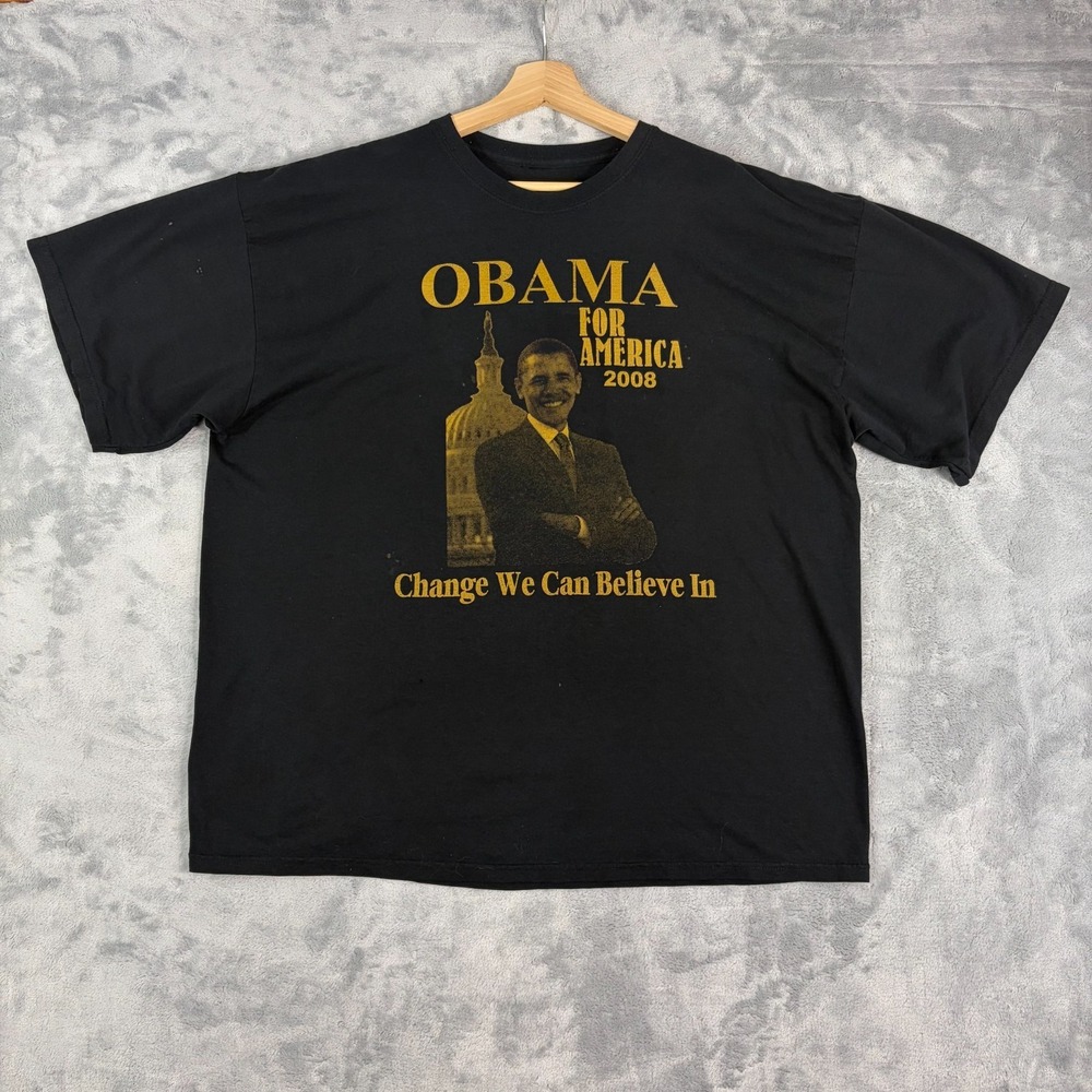 Obama for America Change T-Shirt Mens 2XL Black Graphic 2008 Hanes